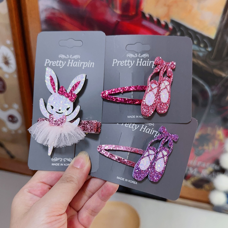 饰语录韩国进口儿童发饰灰卡闪亮跳舞兔芭蕾鞋发夹女童掰掰夹碎发