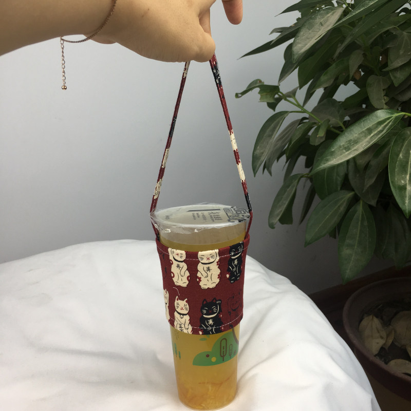 饮料提袋 日系和风招财猫 可爱猫咪杯套 手提袋 奶茶套手摇杯袋