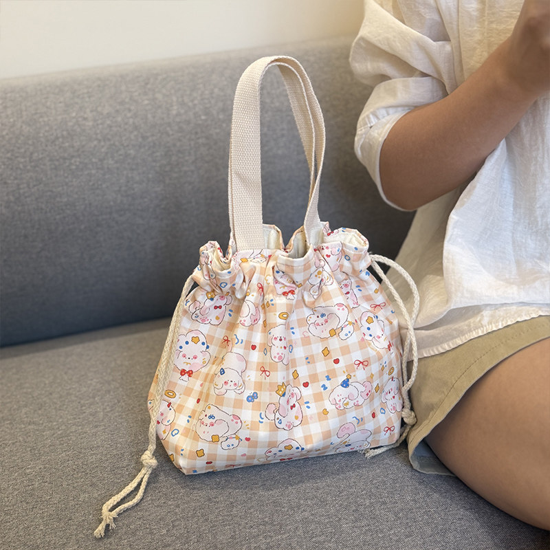 日式卡通抽绳束口便当包女便携高颜值饭盒袋ins风手提帆布袋防水,收纳整理,饭盒袋,淘宝优惠券,粉丝福利购,淘宝优惠卷