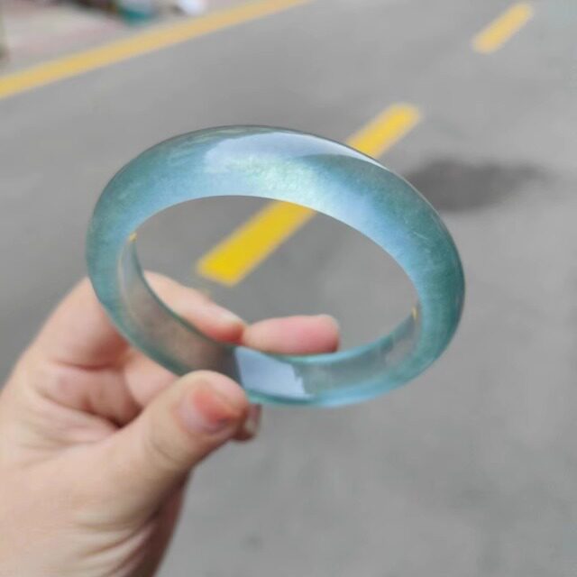 保真真玉高冰冰透水沫库里蓝手镯女款冰种玉石蓝水手镯子石英玉镯