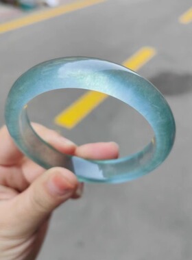 保真真玉高冰冰透玉髓库里蓝手镯女款冰种玉石蓝水手镯子石英玉镯