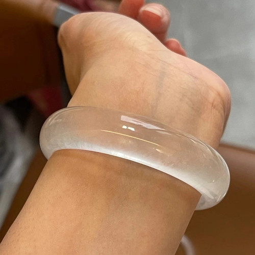 高冰冰透水沫玉手镯白冰女款镯子
