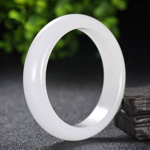 天然新疆羊脂级金丝玉手镯奶白女款宽版扁条玉石白玉手镯子送妈妈