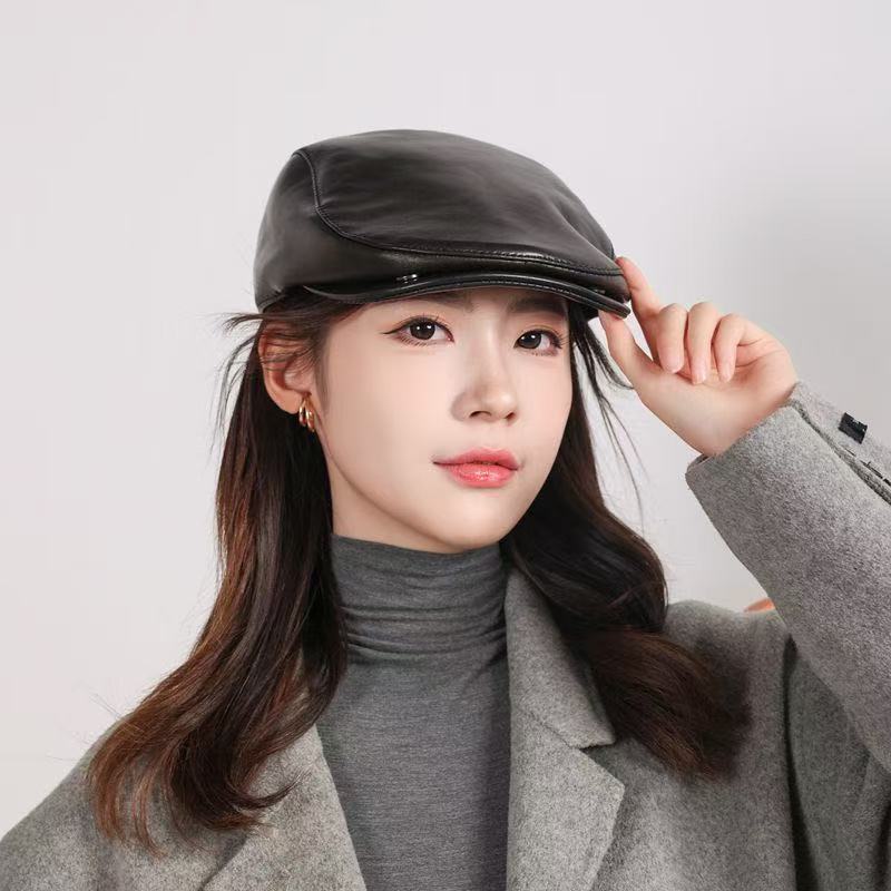 复古真皮前进帽女2025新款