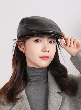 复古真皮前进帽女2025新款