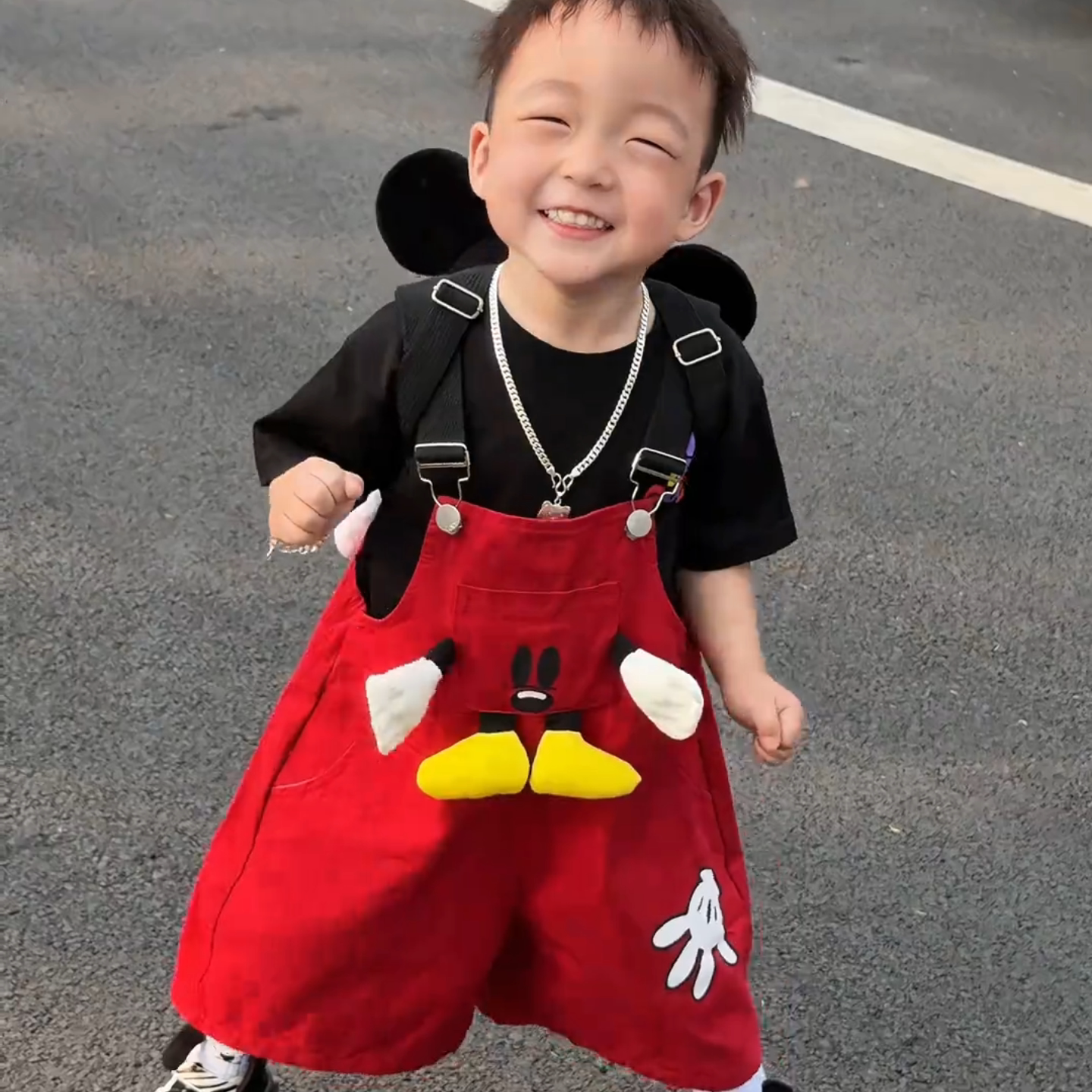 男童夏装套装2026新款韩版儿童夏季米奇背带裤男宝宝短袖两件套潮