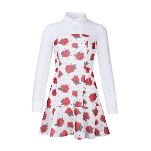 专柜现货ELAND衣恋女装时尚优雅衬衫领玫瑰花连衣裙仙EEOM51101A