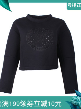 专柜现货ELAND衣恋秋时尚休闲黑色圆领短裤套头卫衣女EEMT44T52D