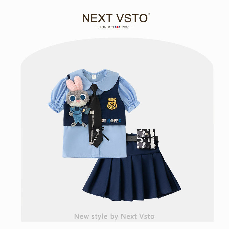赫柏莉HERBERRY女童jk裙套装夏季迪士尼女宝宝朱迪警官制服三件套图片