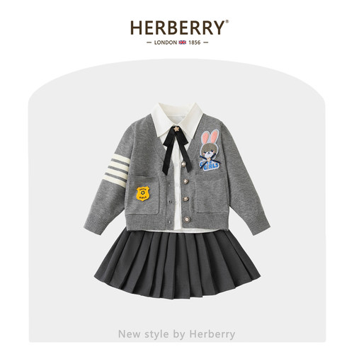 赫柏莉HERBERRY女童jk制服套装春秋装女宝宝兔子警官学院风三件套