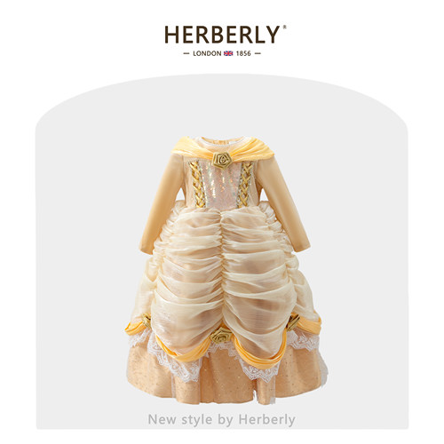 赫柏莉HERBERRY女童贝儿公主裙秋装重工小女孩生日礼裙蕾丝蓬蓬裙