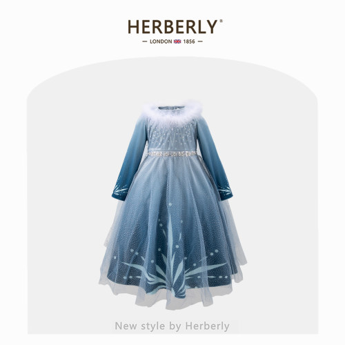 赫柏莉HERBERRY女童丝绒连衣裙秋冬重工小女孩艾莎生日礼服公主裙