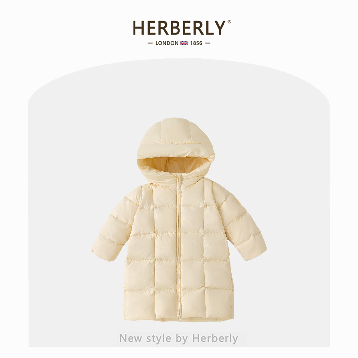 赫柏莉HERBERRY女童90白鸭绒加厚中长款外套冬装女宝宝连帽羽绒服