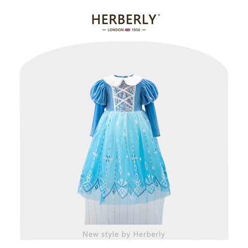 赫柏莉HERBERRY女童冰雪艾莎公主裙春秋小女孩雪花披风生日礼服裙