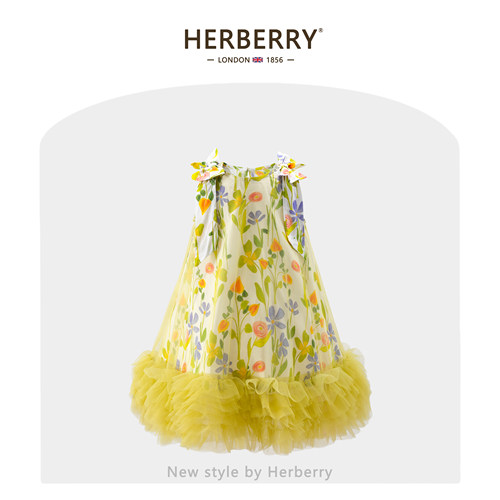 赫柏莉HERBERRY女童碎花背心裙夏装新款洋气小女孩无袖网纱公主裙
