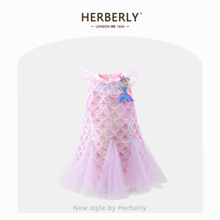 赫柏莉HERBERRY女童美人鱼公主裙夏装新款洋气小女孩亮片鱼尾纱裙