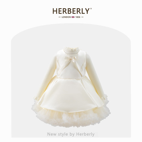 赫柏莉HERBERRY女童高定蓬蓬裙秋冬装重工小女孩蝴蝶结生日公主裙