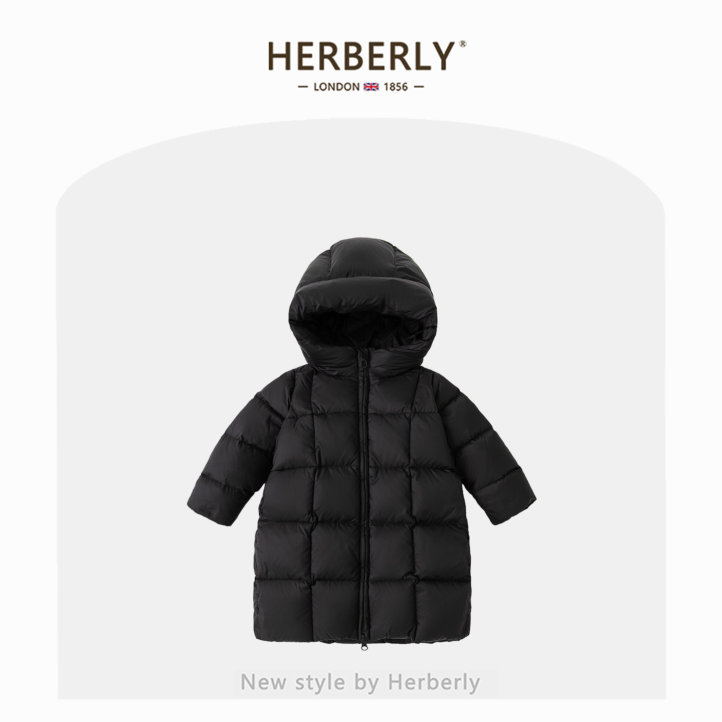 赫柏莉HERBERRY女童中长款羽绒服冬款洋气女宝宝90白鸭绒保暖外套