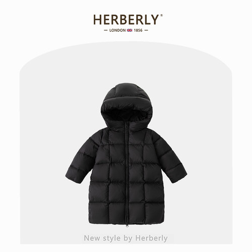 赫柏莉HERBERRY女童中长款羽绒服冬款洋气女宝宝90白鸭绒保暖外套