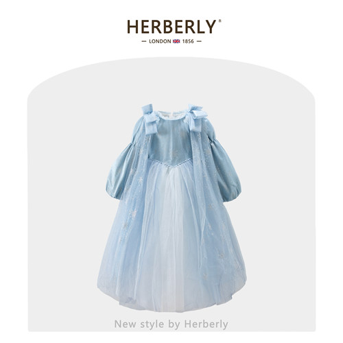 赫柏莉HERBERRY女童蝴蝶结披风礼服裙春秋装重工小女孩艾莎公主裙