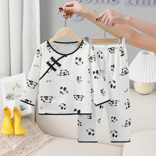 男童睡衣春秋款纯棉长袖A类卡通熊猫小童宝宝男孩儿童家居服套装