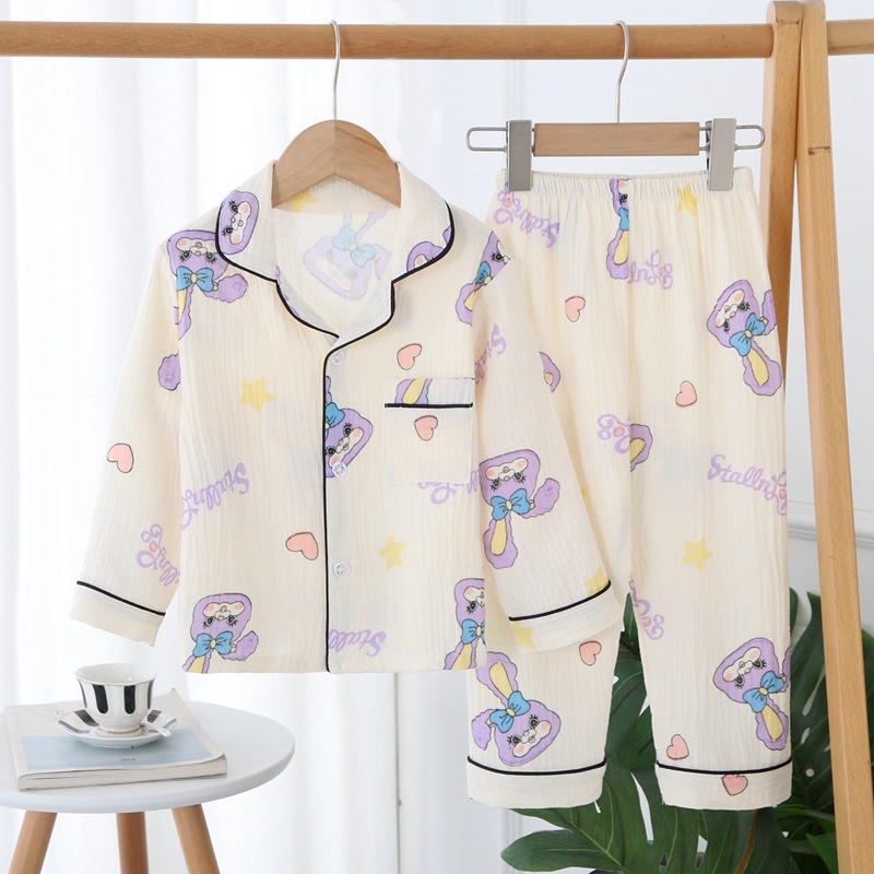 儿童睡衣2025新款春秋女童薄款棉纱空调服夏季宝宝长袖套装家居服