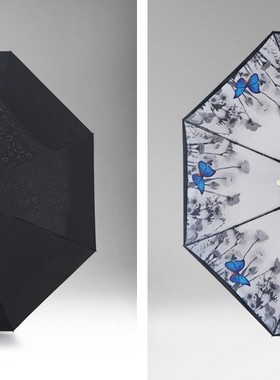 德国Kobold/酷波德女士三折双层伞布防晒遮阳伞小黑伞防UV晴雨伞