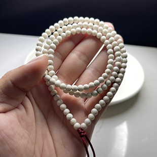 珍藏款 骨瓷白玉化5x5圆珠大留白海南星月菩提文玩佛珠项链男女款