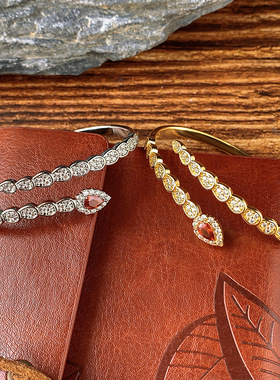 4223法式浪漫满钻原创红眼灵蛇手镯高级朋克潮酷蛇形开口气质手环