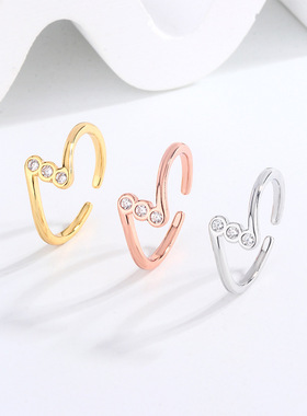 02686跨境时尚个性圆形镶钻戒指几何潮流微镶钻皓石简约开口指环