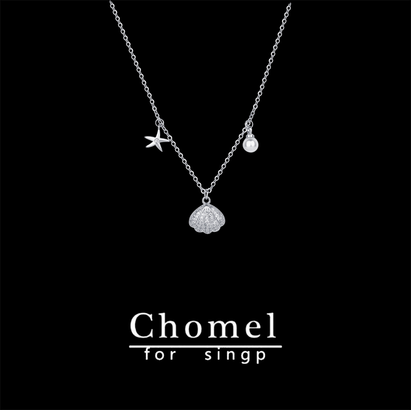 新加坡时尚个性镶钻海星珍珠贝壳吊坠锁骨链女项链情人节礼物饰品