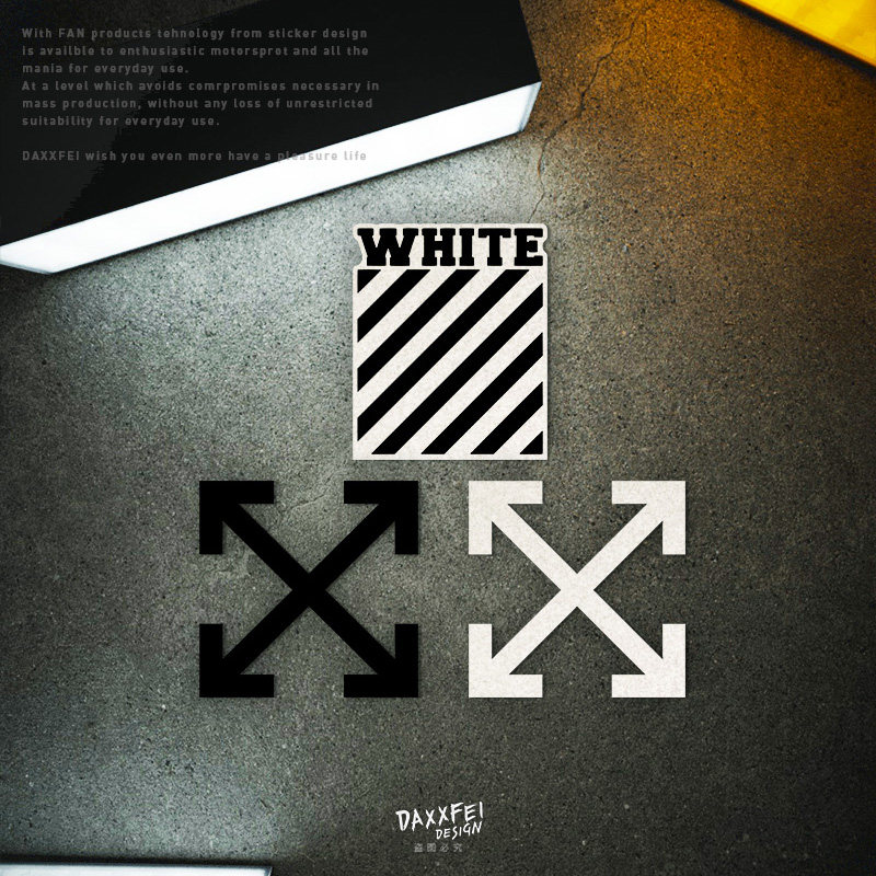 大飞车贴 网红潮牌 off white反光车身贴纸 防水摩托车头盔贴花