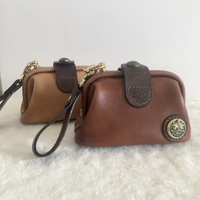 纯手工制牛皮复古文玩核桃手串收纳包手拿包迷你医生口金包大容量