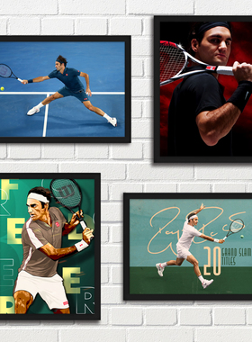 费德勒相框海报 Roger Federer瑞士天王网球绅士球馆励志装饰画