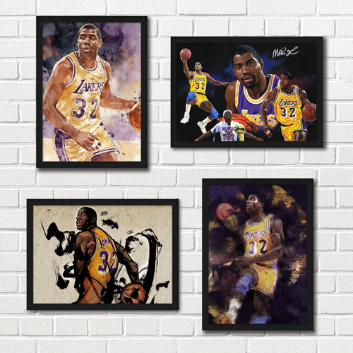 魔术师约翰逊装饰画 Earvin Magic Johnson湖人NBA总冠军海报挂画