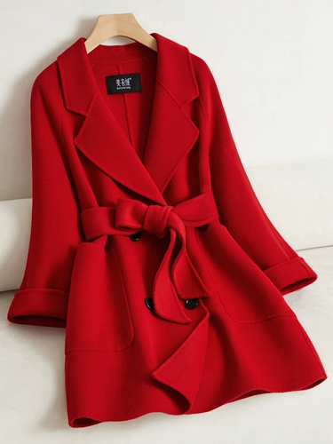 Цветное двусторонное кашемировое длинное шерстяное пальто, средней длины, подходит для подростков