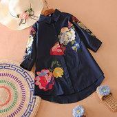 女七分袖 大码 大摆宽松休闲衬衫 2021新刺绣花A字版 碎花白衬衣 女装