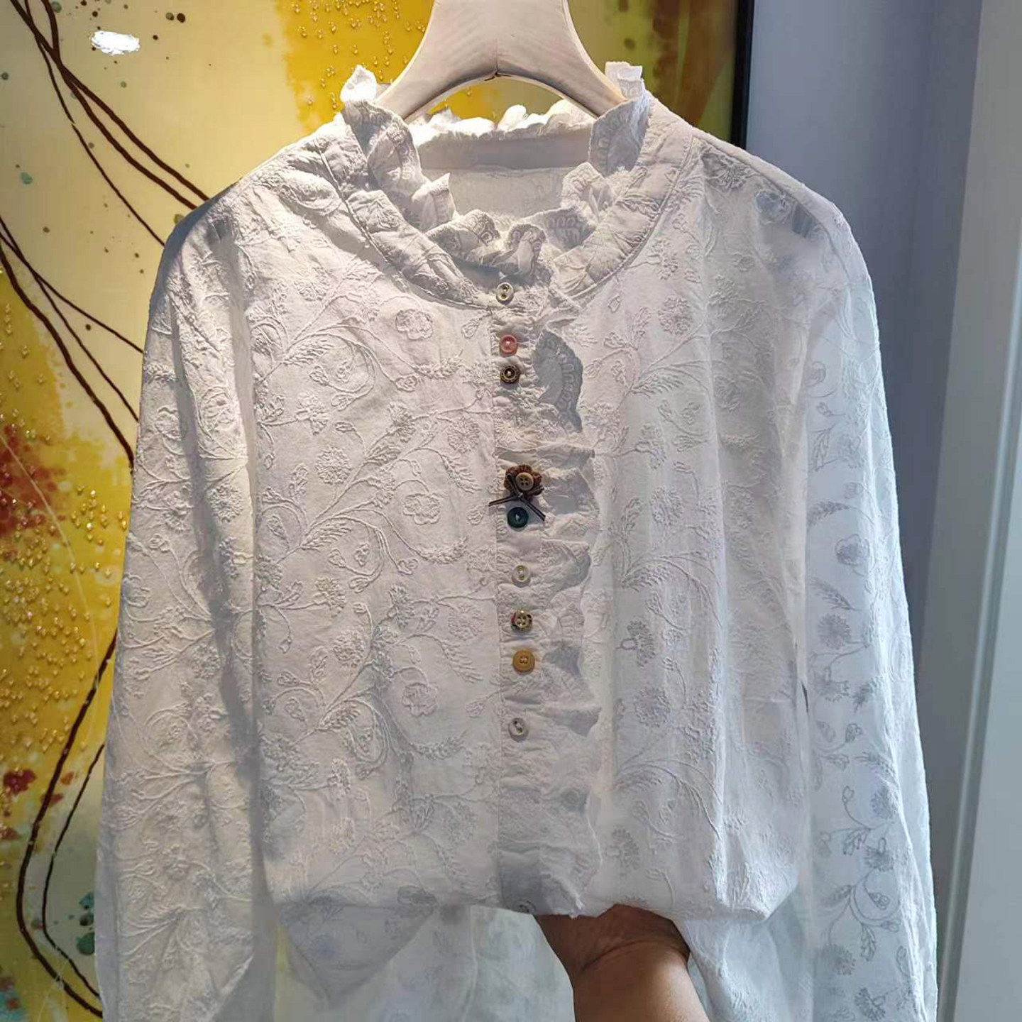 纯棉白色衬衣衫女长袖刺绣花田园风洋气百搭宽松显瘦打底内搭上衣