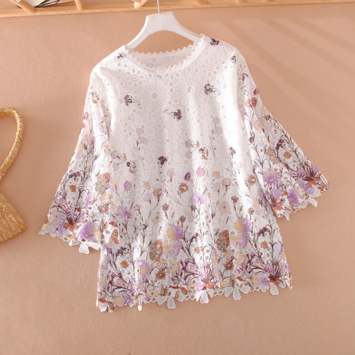 镂空夏季碎花宽松休闲气质衬衣