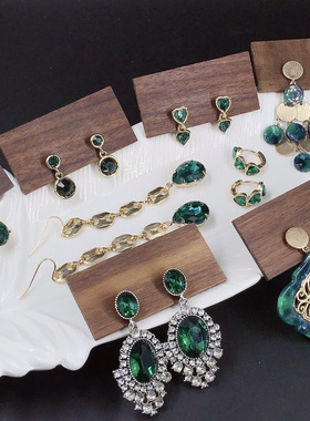 绿色系水钻亚克力复古宫廷风简约气质耳环耳钉耳饰