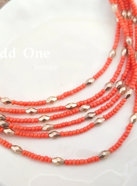 Odd One 阳光橙色米珠串珠多层民族风短项链