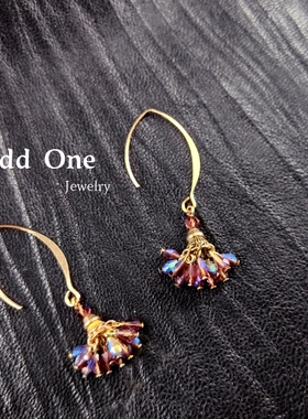 Odd One 紫色系幻彩水晶串珠流苏民族风个性耳饰耳环