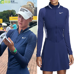 耐克网球服女连衣裙25年澳网秋冬保暖高尔夫速干透气立领运动长袖