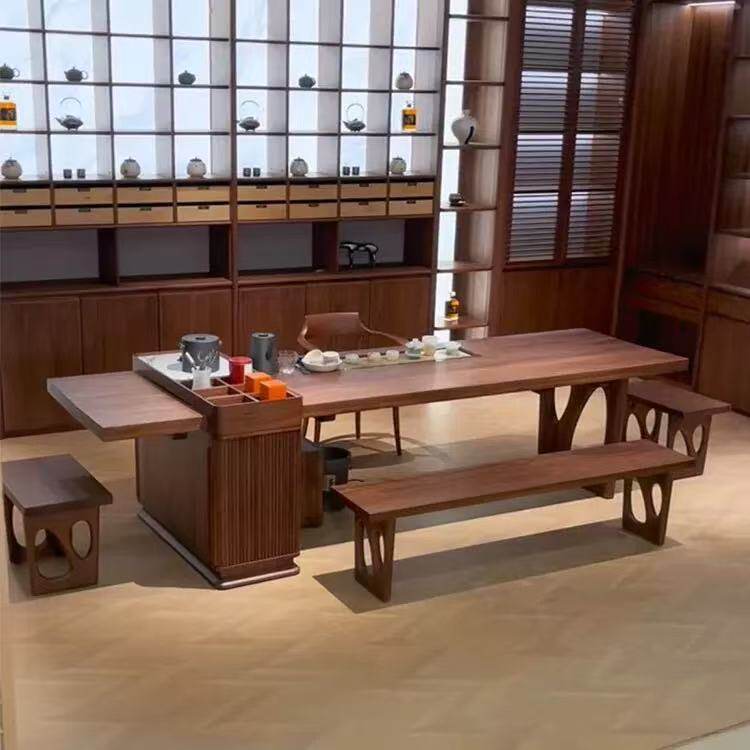 新中式北美黑胡桃木茶桌椅组合现代简约客厅家用实木茶台泡茶桌