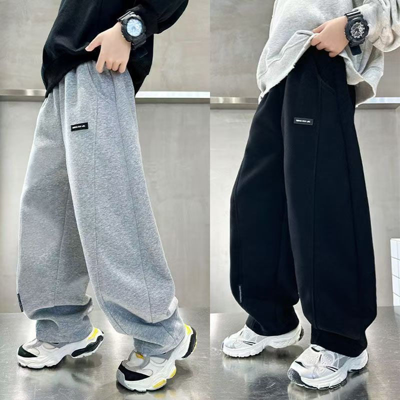儿童春秋款裤子男童宽松休闲运动束脚裤女童韩版纯色华棉灯笼裤