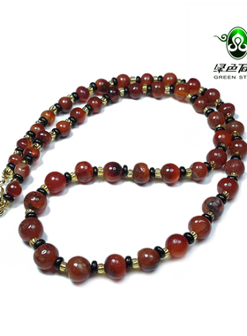 实物拍照wp1331 不还价 清代圆珠红色老玛瑙塔状锁骨项链