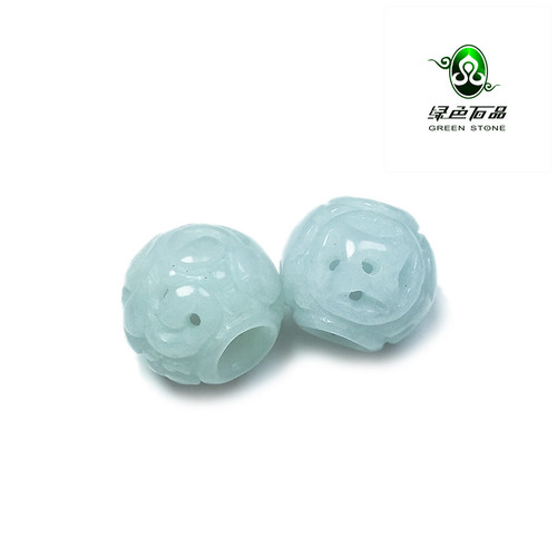 实物拍照wp653 不还价 一对创汇时期老翡翠手工透雕A货对珠