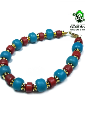 湖蓝色手链老琉璃不还价清