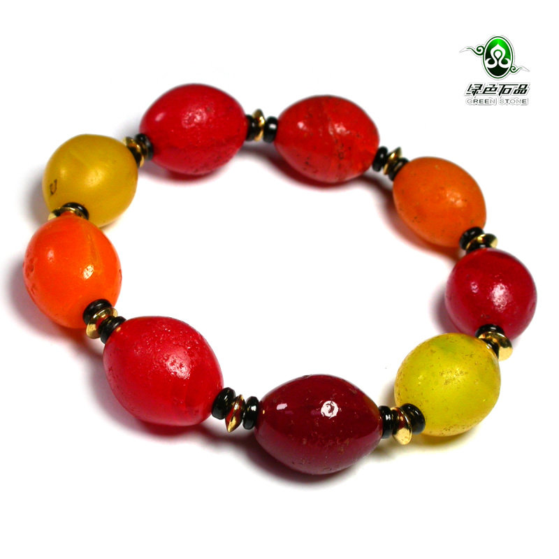 实物拍照mz3381 不还价西藏老雪巴琉璃珠手链多色男手串