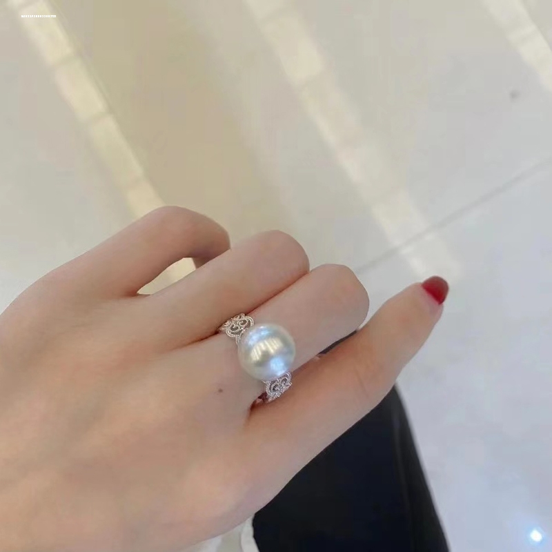 diy饰品配件S925镀银精美镂空仿珍珠戒指空托银饰时尚指环指圈